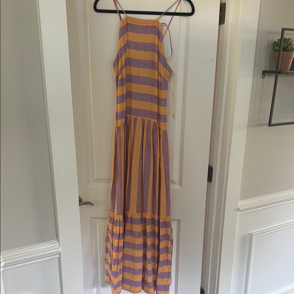Anthropologie Orange and Gray Tiered Maxi Sundress NWOT